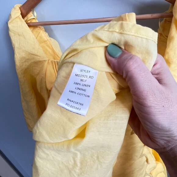 Mable Yellow Midi Dress With Scalloped Neckline & Puff Sleeves - Sz.‎ M - Picture 7 of 8